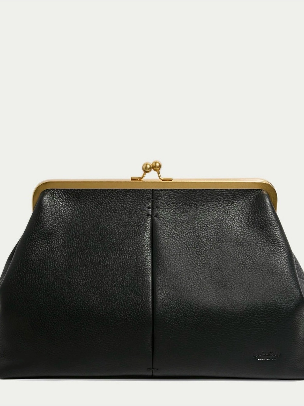 Black Genuine Leather Kiss lock Clutch with Gold Hardware